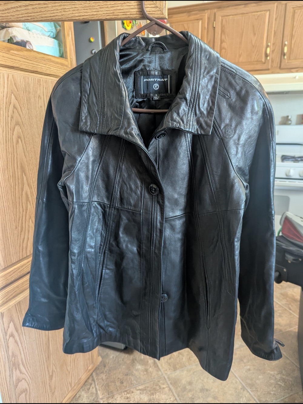 Women's Black Leather Button-Front Jacket
